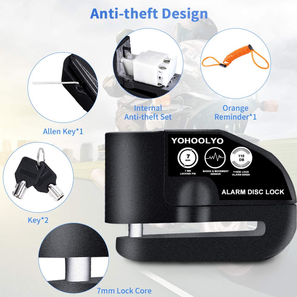   YOHOOLYO Alarm Disc Lock - Motorcycle Disc Brake Lock with Anti-Theft Alert