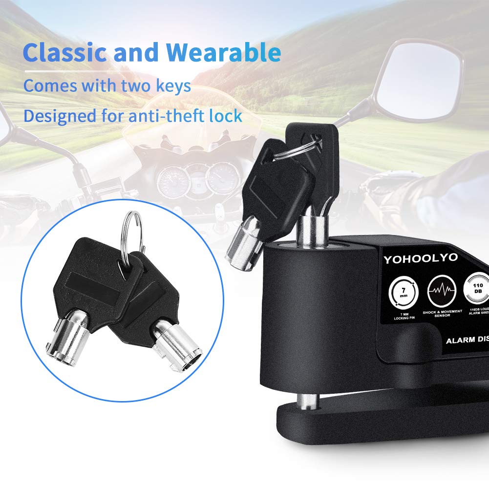   YOHOOLYO Alarm Disc Lock - Motorcycle Disc Brake Lock with Anti-Theft Alert