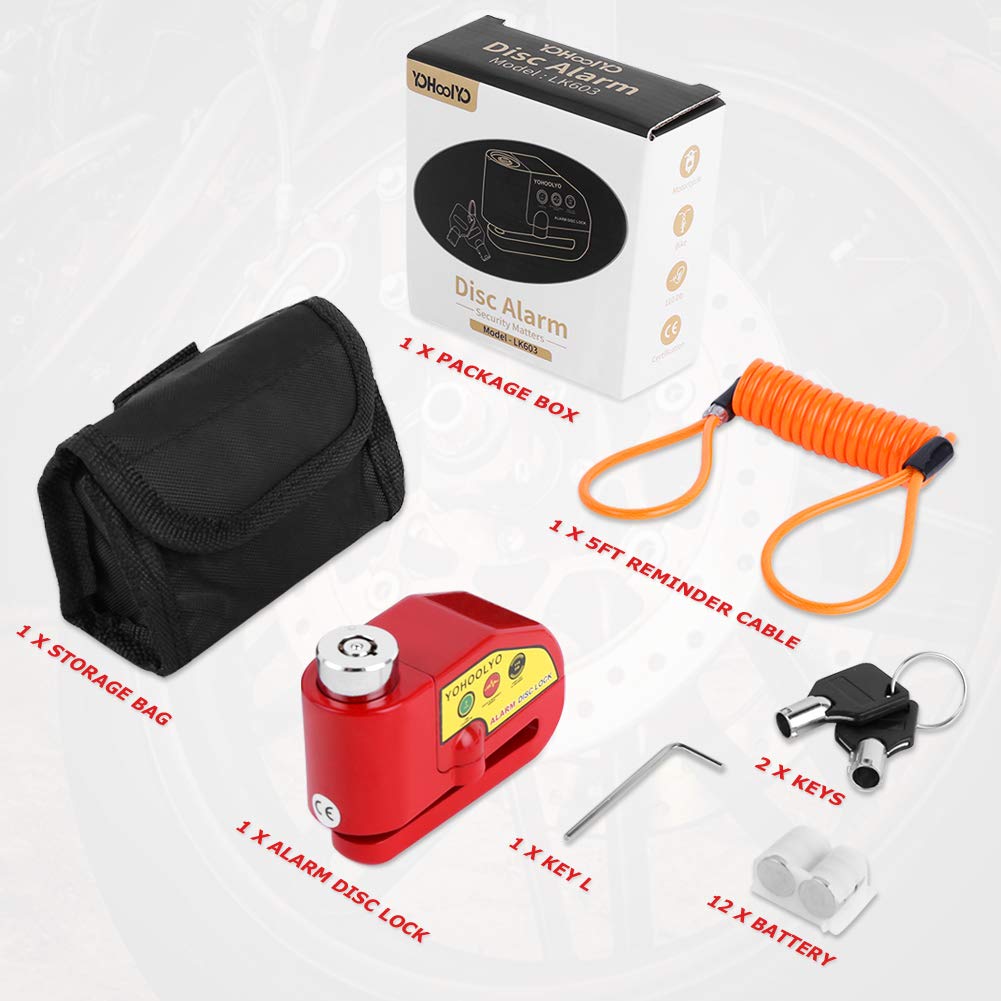   YOHOOLYO Alarm Disc Lock - Motorcycle Disc Brake Lock with Anti-Theft Alert