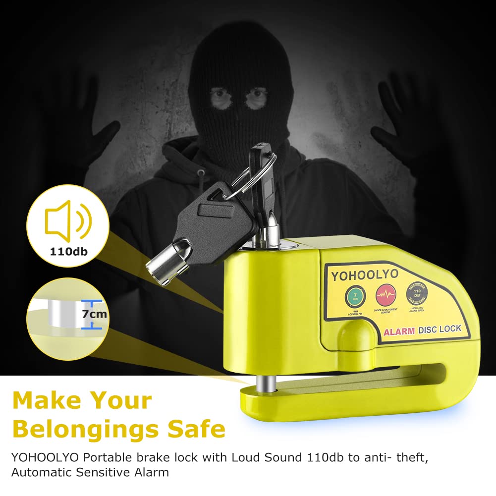   YOHOOLYO Alarm Disc Lock - Motorcycle Disc Brake Lock with Anti-Theft Alert