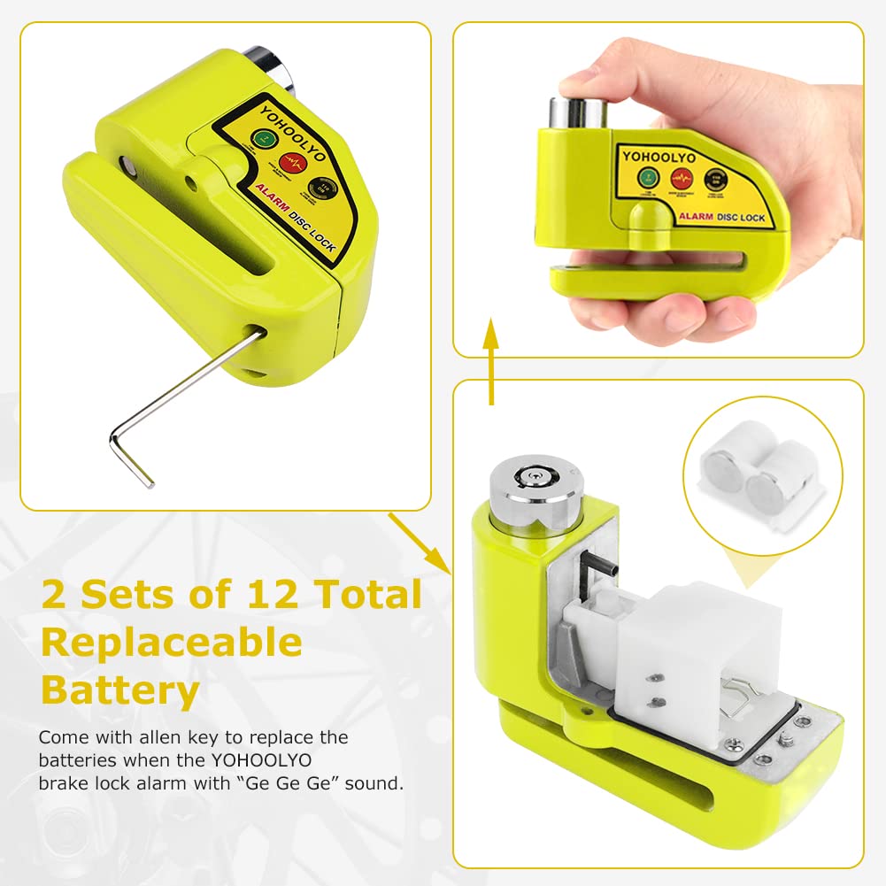   YOHOOLYO Alarm Disc Lock - Motorcycle Disc Brake Lock with Anti-Theft Alert