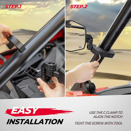   KEMIMOTO UTV Side Mirrors for 1.65-2 Inch Roll Bar - Compatible with Polaris RZR, Can-Am Maverick X3, and More