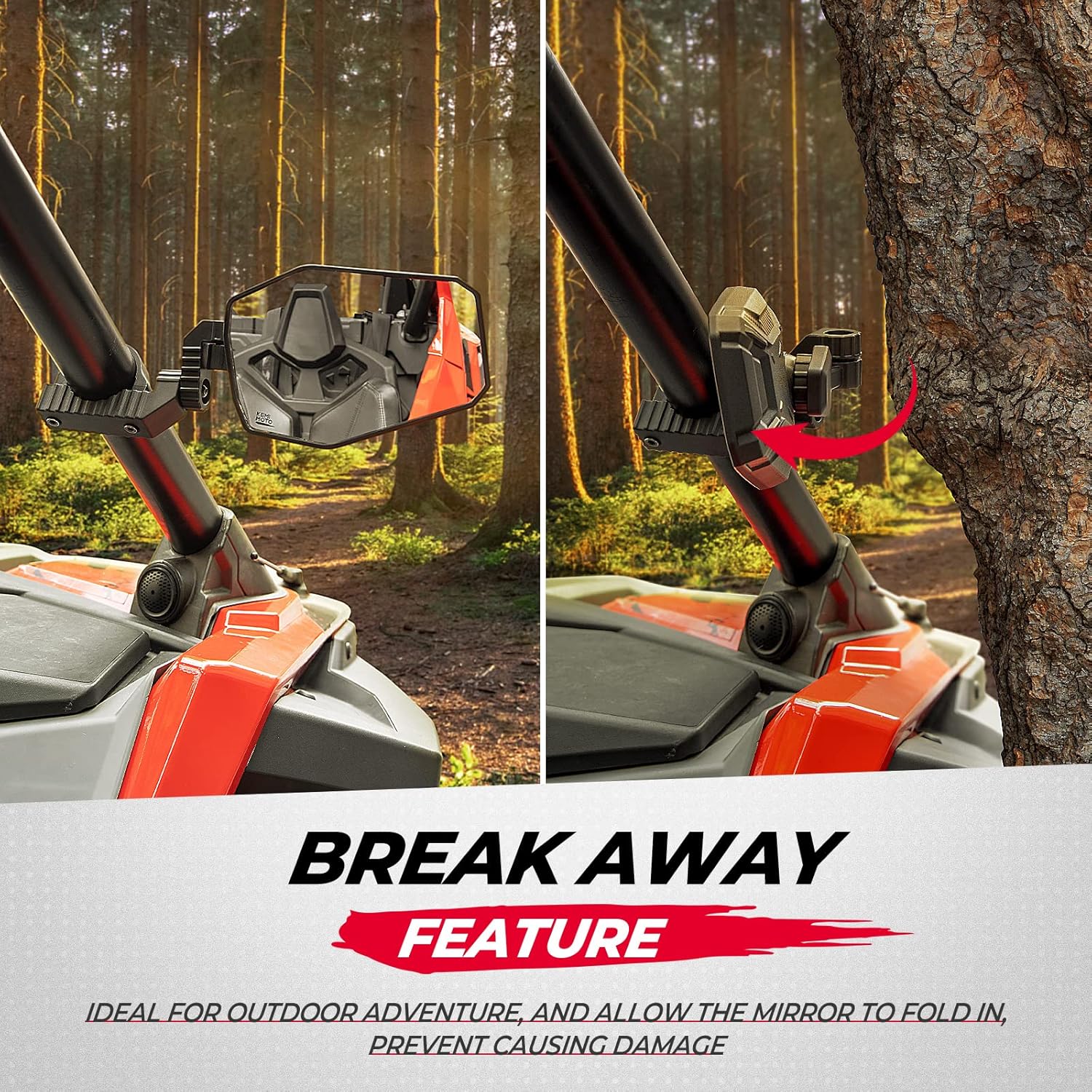   KEMIMOTO UTV Side Mirrors for 1.65-2 Inch Roll Bar - Compatible with Polaris RZR, Can-Am Maverick X3, and More