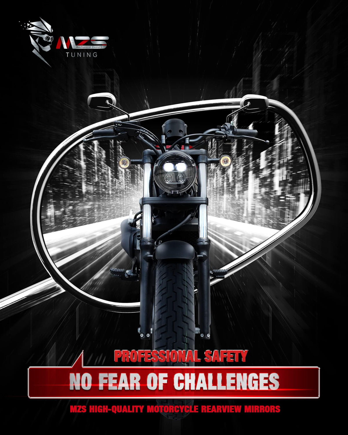   MZS Black Motorcycle Mirrors 10MM - Heavy Duty Aluminum Universal Rear View Side Mirror