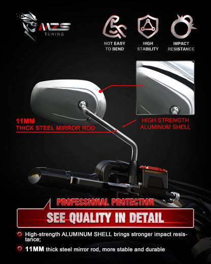   MZS Black Motorcycle Mirrors 10MM - Heavy Duty Aluminum Universal Rear View Side Mirror