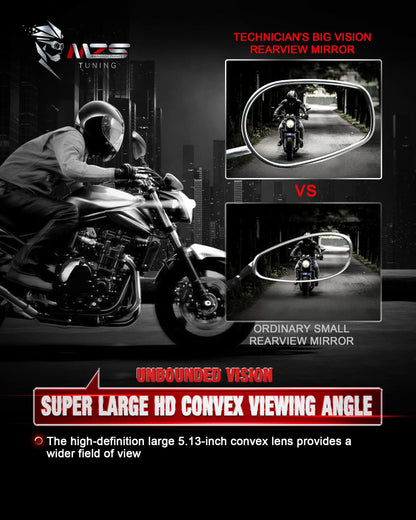   MZS Black Motorcycle Mirrors 10MM - Heavy Duty Aluminum Universal Rear View Side Mirror