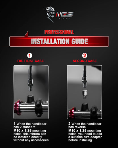   MZS Black Motorcycle Mirrors 10MM - Heavy Duty Aluminum Universal Rear View Side Mirror