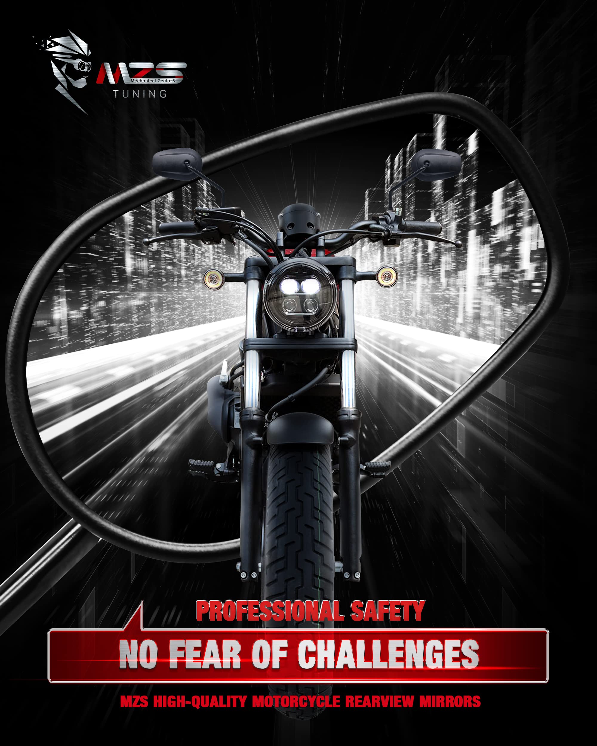   MZS Black Motorcycle Mirrors 10MM - Heavy Duty Aluminum Universal Rear View Side Mirror