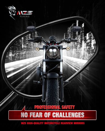   MZS Black Motorcycle Mirrors 10MM - Heavy Duty Aluminum Universal Rear View Side Mirror