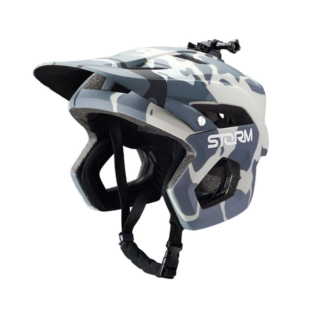 Mountain bike helmet with modern drop frame design and breathable ventilation for optimal cooling.