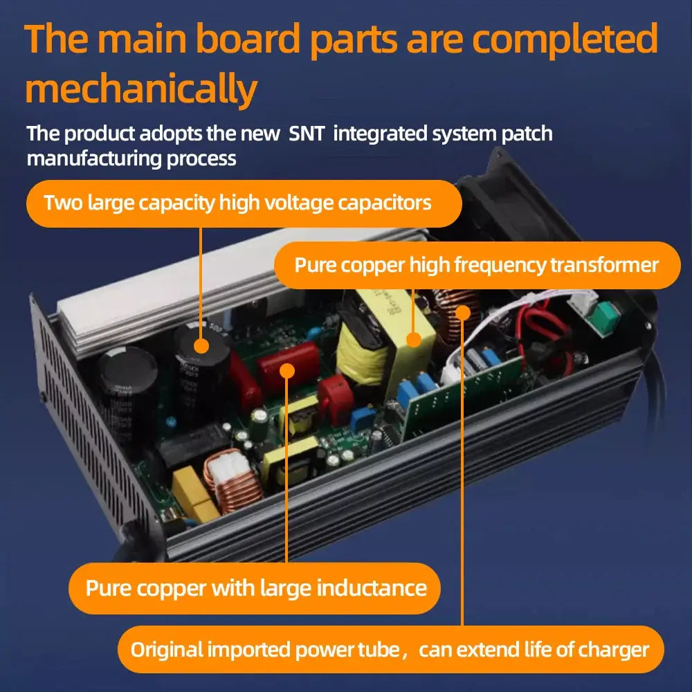 20A Adjustable Fast Smart Charger 36V-84V for Li-ion & LiFePO4 (10S to 24S) internal components overview
