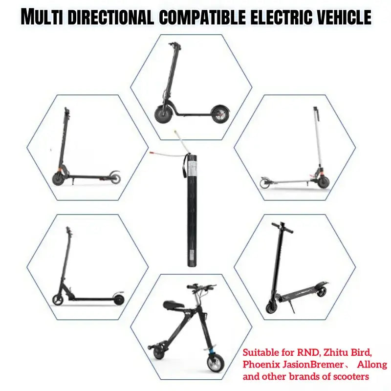 Multi directional compatible electric vehicle images showcasing various scooters, highlighting design and versatility.