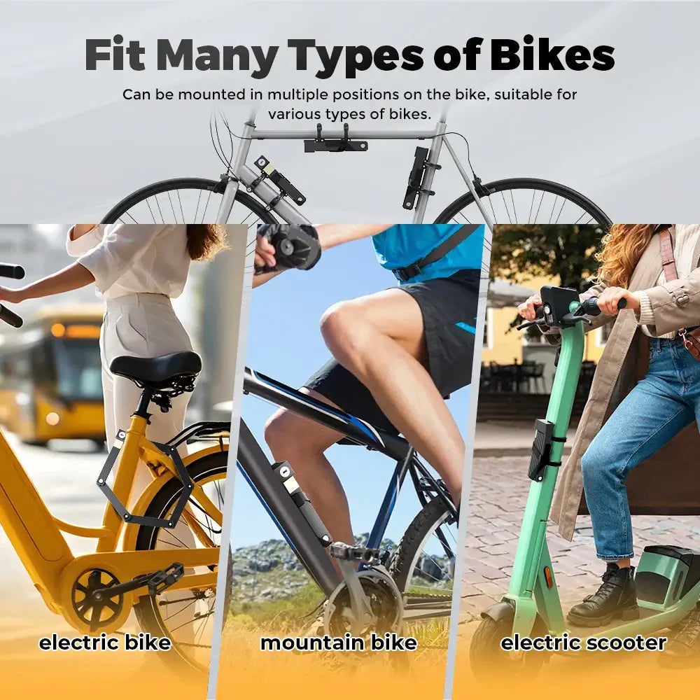 portable cycle lock foldable design easy storage bike frame mount security lock
