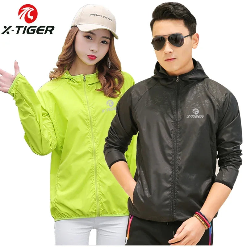   X-TIGER Windproof Reflective Cycling Jersey - Super Light Sunscreen Jacket for MTB and Hiking