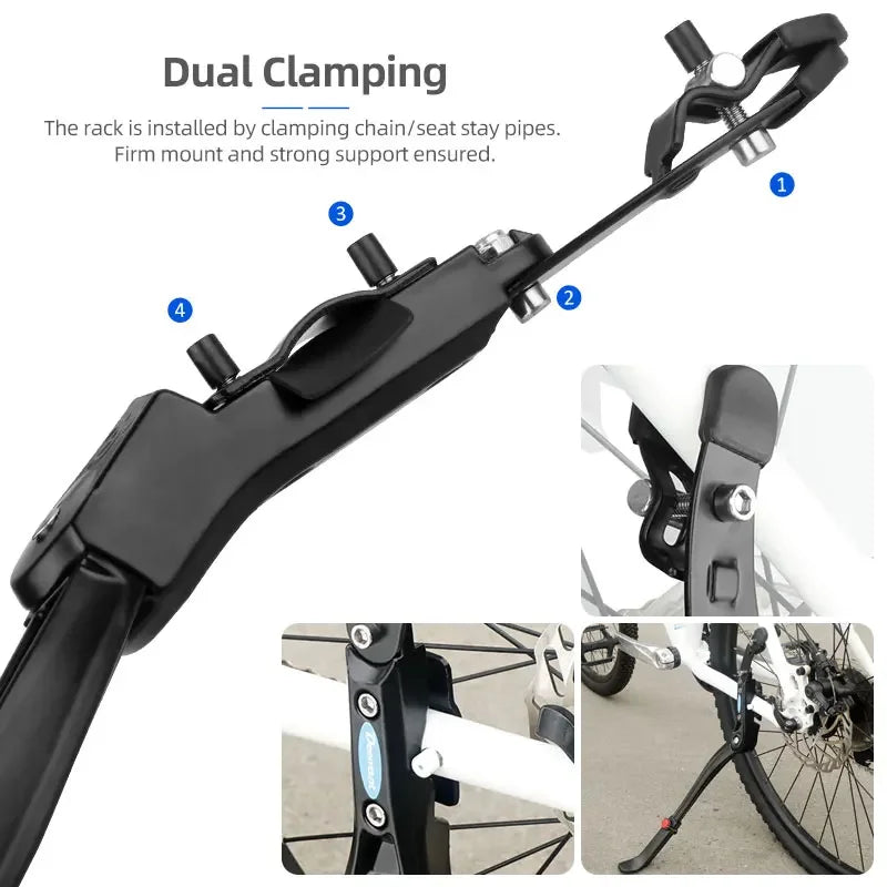   Dual Clamps Kickstand for 24-29in Bicycles - Quick Height Adjust Parking Rack