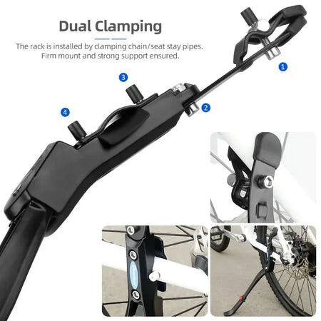  Dual Clamps Kickstand for 24-29in Bicycles - Quick Height Adjust Parking Rack