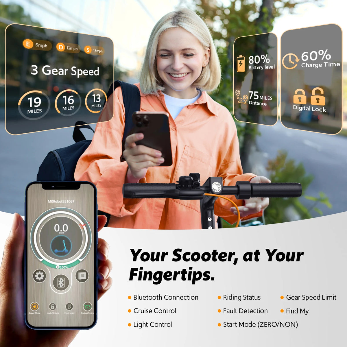 smart app control electric scooter