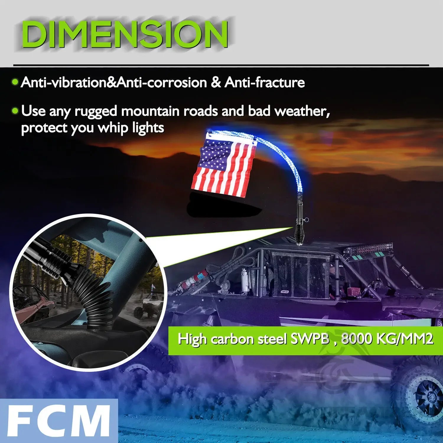   UTV ATV RGB LED Whip Lights Spring Mounting Bracket Base Mounts for Polaris RZR