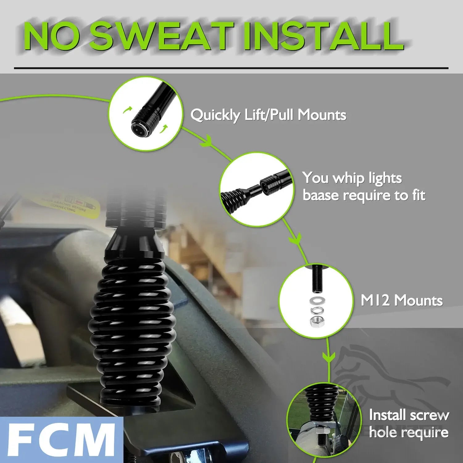   UTV ATV RGB LED Whip Lights Spring Mounting Bracket Base Mounts for Polaris RZR