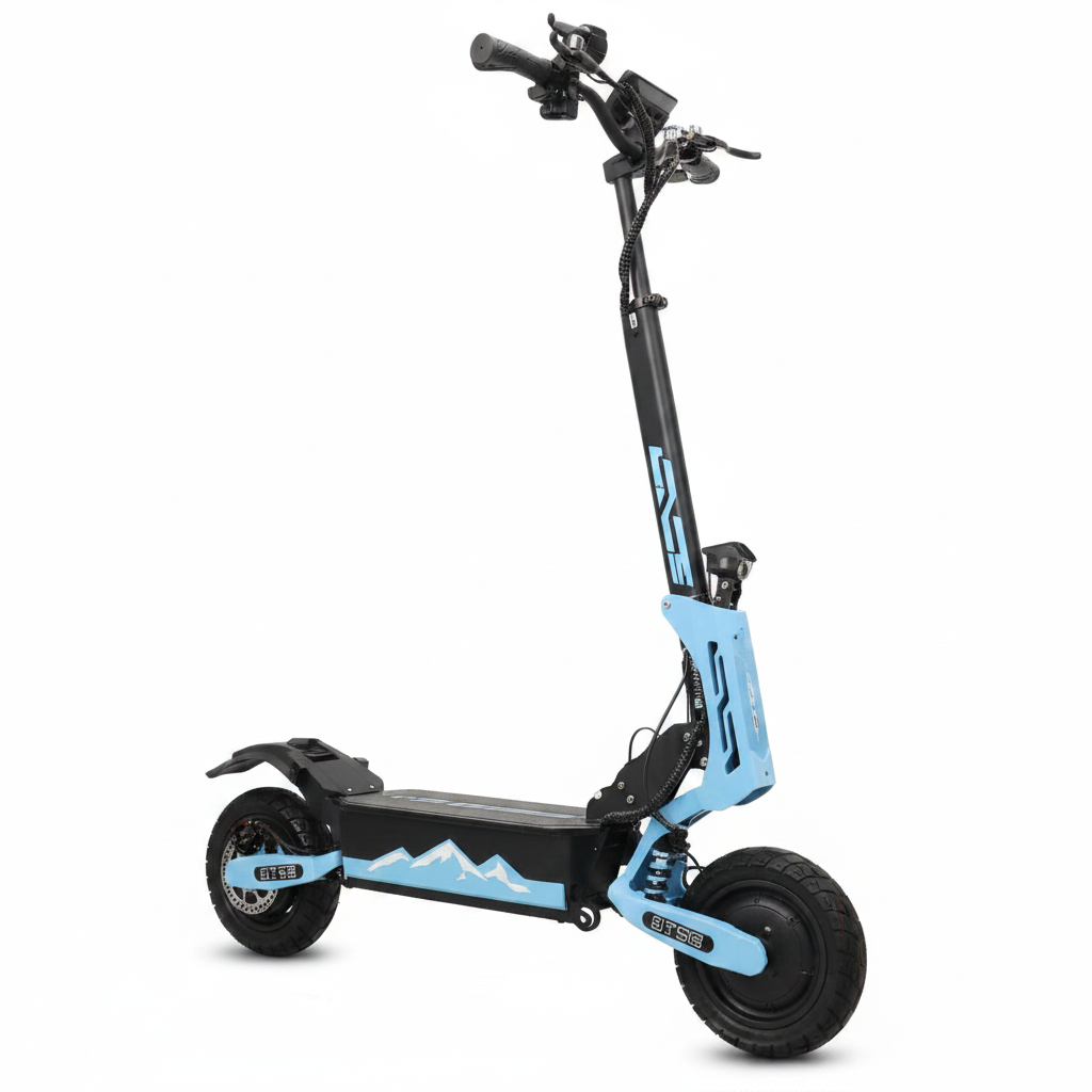 tudio shot of the electric scooter fully folded for easy storage and transport