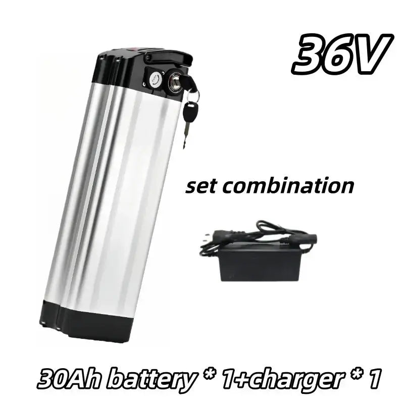 Universal 36V Silver Fish Lithium-ion Battery (15Ah-60Ah) for Folding Bikes with Built-in BMS with charger.