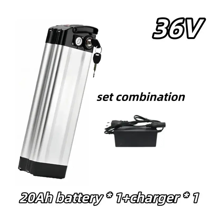 Universal 36V Silver Fish Lithium-ion Battery (15Ah-60Ah) for Folding Bikes with Built-in BMS and charger