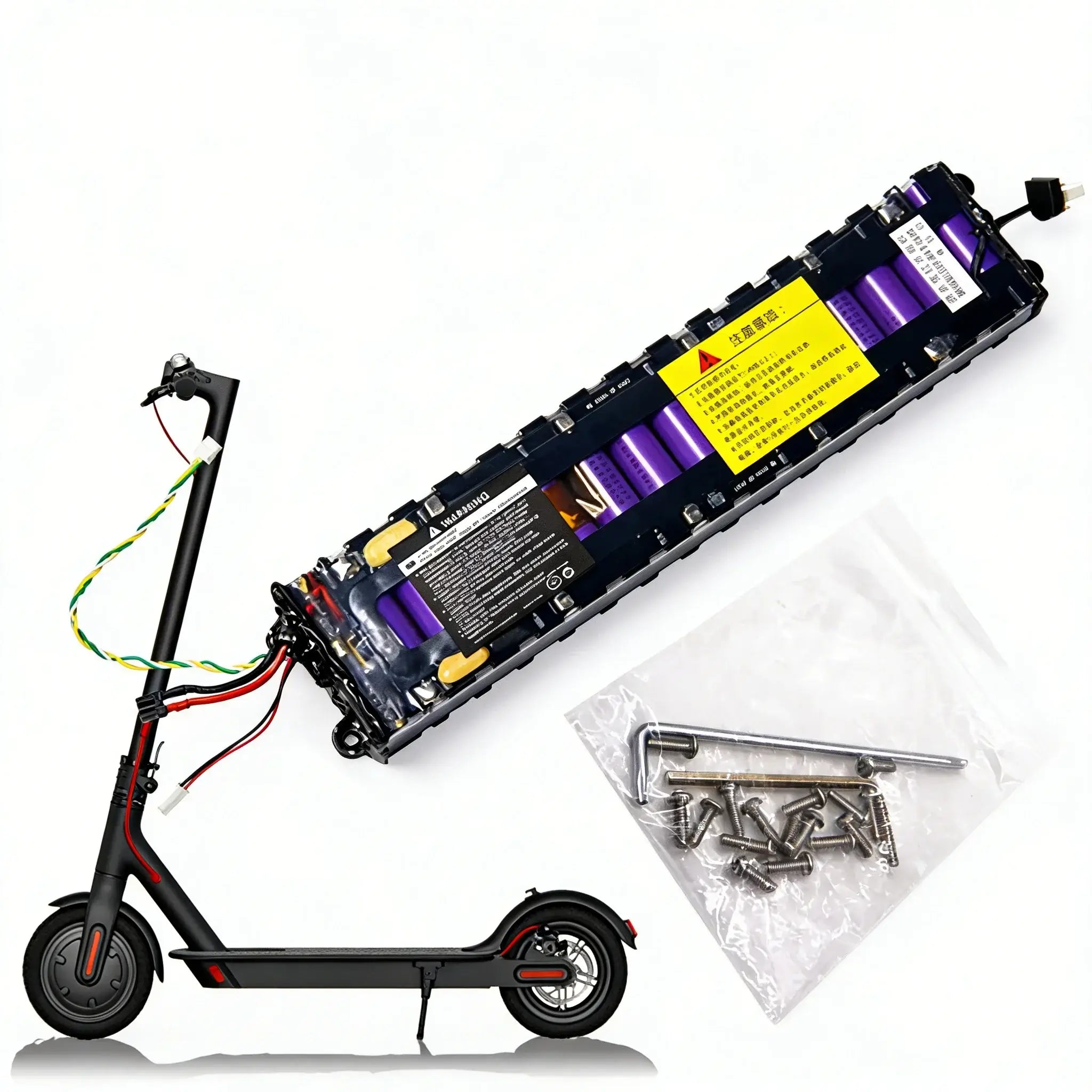 36V 7800mAh Replacement Li-ion Battery Pack for Xiaomi M365 & M365 Pro Electric Scooter with scooter and installation kit.